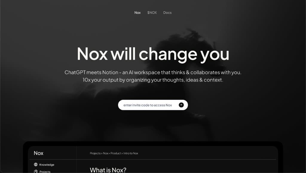 Nox landing page hero